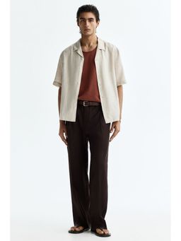 H&M - Men Brown Relaxed Fit Tailored Linen-Blend Trousers