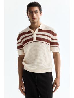 H&M - Men White Regular Fit Pointelle-Knit Polo T-Shirt