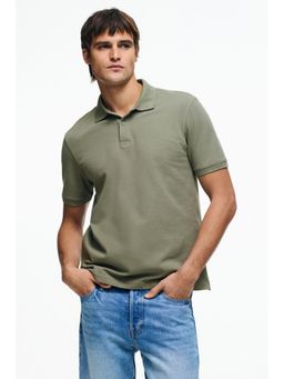 H&M - Men Green Regular Fit Polo T-Shirt
