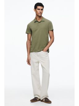H&M - Men Green Slim Fit Polo T-Shirt