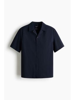 H&M - Men Blue Four-Way Stretch Regular Fit Shirt