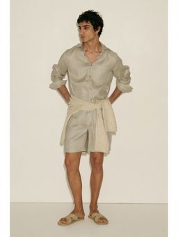 H&M - Men Beige Relaxed Fit Linen-Blend Shorts