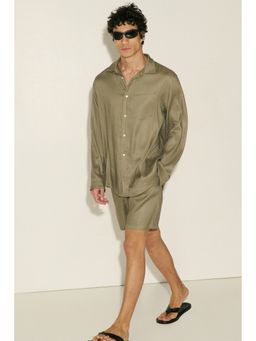 H&M - Men Green Relaxed Fit Linen-Blend Shorts