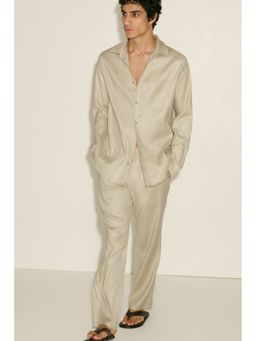 H&M MOVE - Men Beige Regular Fit Linen-Blend Shirt