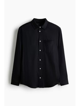 H&M - Men Black Regular Fit Linen-Blend Shirt