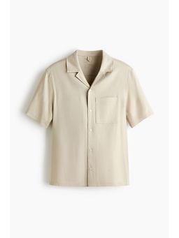 H&M - Men Beige Comfort Stretch Linen-Blend Relaxed Fit Shirt