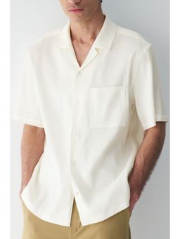 H&M - Men White Comfort Stretch Linen-Blend Relaxed Fit Shirt
