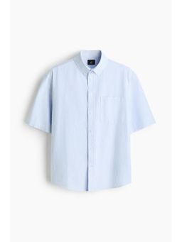 H&M - Men Blue Relaxed Fit Short-Sleeved Oxford Shirt