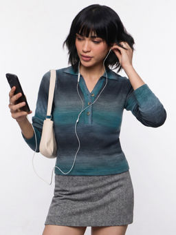 The Souled Store - Crop Polo Top: Aqua Women Knit Top
