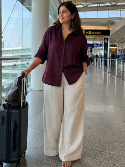 Tikhi Imli - Off White Relaxed Fit Pure Cotton Flared Palazzo Trouser With Pockets