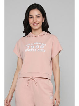 Zivame - Pink Polyester Blend Hooded Half Sleeves Typography Sweatshirt