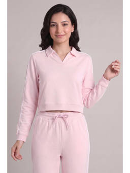 Zivame - Pink Polyester Blend Collar Neck Full Sleeves Solid Sweatshirt