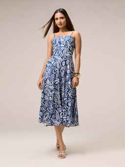 Twenty Dresses by Nykaa Fashion - Blue Paisley Strappy Fit And Flare Midi Dress