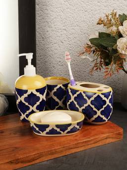 VarEesha - Blue Moroccan Ceramic 4 Piece Bathroom Accessories Set