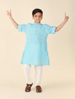 Fabindia - Light Blue Cotton Printed Long Kurta