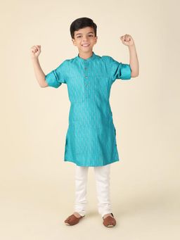 Fabindia - Teal Viscose Silk Printed Long Kurta
