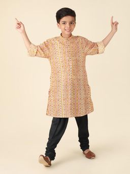Fabindia - Orange Cotton Printed Long Kurta