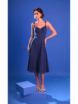 DARLYTTE - Women Vertical Fit-And-Flare Denim Dress