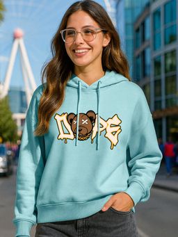 Bewakoof - Heavy Duty 1.0 Women's Cyan Dope Bear Graphic Printed Oversized Hoodies
