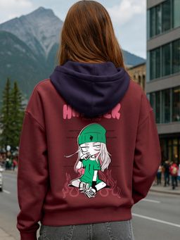 Bewakoof - Women's Brown Happier Graphic Printed Oversized Hoodies