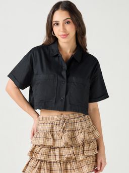 Bewakoof - Women's Black Oversized Cropped Shirt