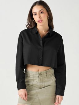 Bewakoof - Women's Black Oversized Crop Shirt