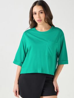 Bewakoof - Women's Slushy Green Oversized Crop T-shirt