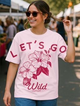 Bewakoof - Women's Pink Let's Go Wild Graphic Printed Oversized T-shirt