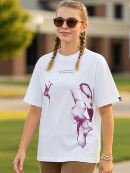 Bewakoof - Women's White Trust The Process Graphic Printed Oversized T-shirt