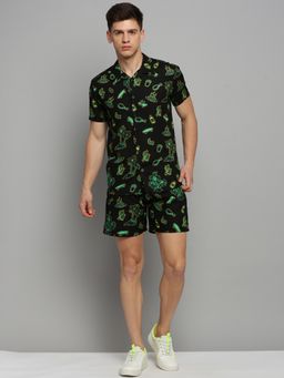 SHOWOFFFF - Mens Printed Black Shirt Collar Co-Ords (Set of 2)