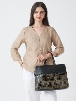 Caprese - Lily Women 15.6 Inch Croc-Embossed Laptop Bag with Detachable Strap