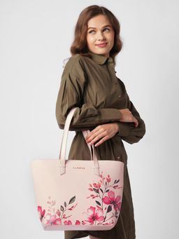 Caprese - Alaya Women Floral Print Faux Leather Tote Bag Fits Up To 15.6-Inch Laptop