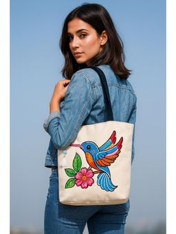 THE PURANI JEANS - Artistic Bird Flower Tote Bag