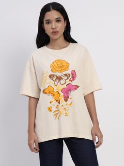 Sands of India - Ivory Floral Inspired Oversized T Shirt