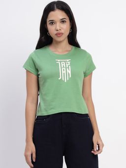 Sands of India - Green Crop T Shirt With Japan Print