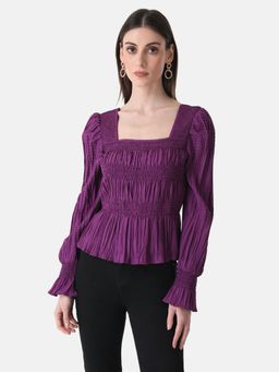 Kazo - Purple Pleated Top with Smocking