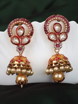 Anika's Creations - Anika's Creation Exclusive Ethnic Style Gold Plated Kundan Meenakari Red Danglers