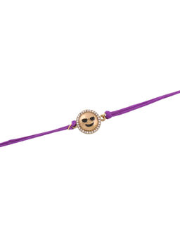 Estele - Gold Plated Smiling Face with Sunglasses Emoji Designer Rakhi with Silk Thread
