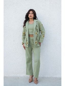 AADEWS - Green Floral Embroidered Blazer with Co-Ord Set