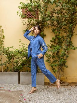 AADEWS - Blue Textured Embroidered Blazer with Co-Ord Set