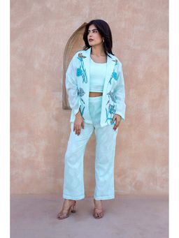 AADEWS - Blue Embroidered Blazer with Co-Ord Set