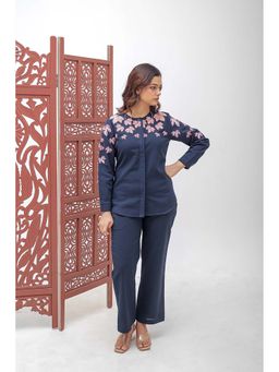 AADEWS - Chanda Navy Blue Floral Embroidered Co-Ord Set
