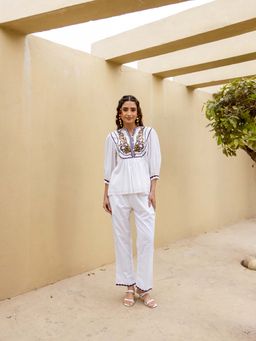 AADEWS - Juhi White Embroidered Co-Ord Set