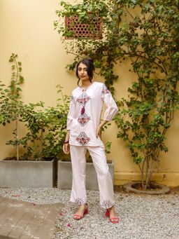 AADEWS - Piper Pink Keyhole Neck Embroidered Co-Ord Set