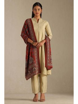 Soch - Beige Silk Blend Woven Kurta with Pant and Printed Dupatta