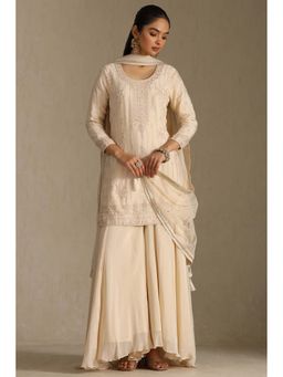 Soch - Cream Chinon Embroidered Kurti with Palazzo and Dupatta