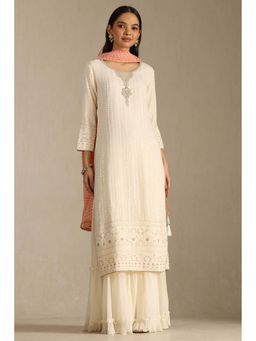 Soch - Off White Georgette Embroidered Kurta with Sharara with Dupatta