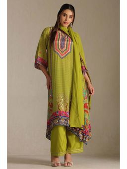 Soch - Light Green Crepe Botanical Print Kurta with Pant and Dupatta