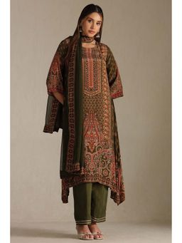 Soch - Olive Crepe Ethnic Printed Kurta with Pant and Dupatta