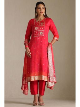 Soch - Red Organza Zari Woven Kurta with Pant and Dupatta